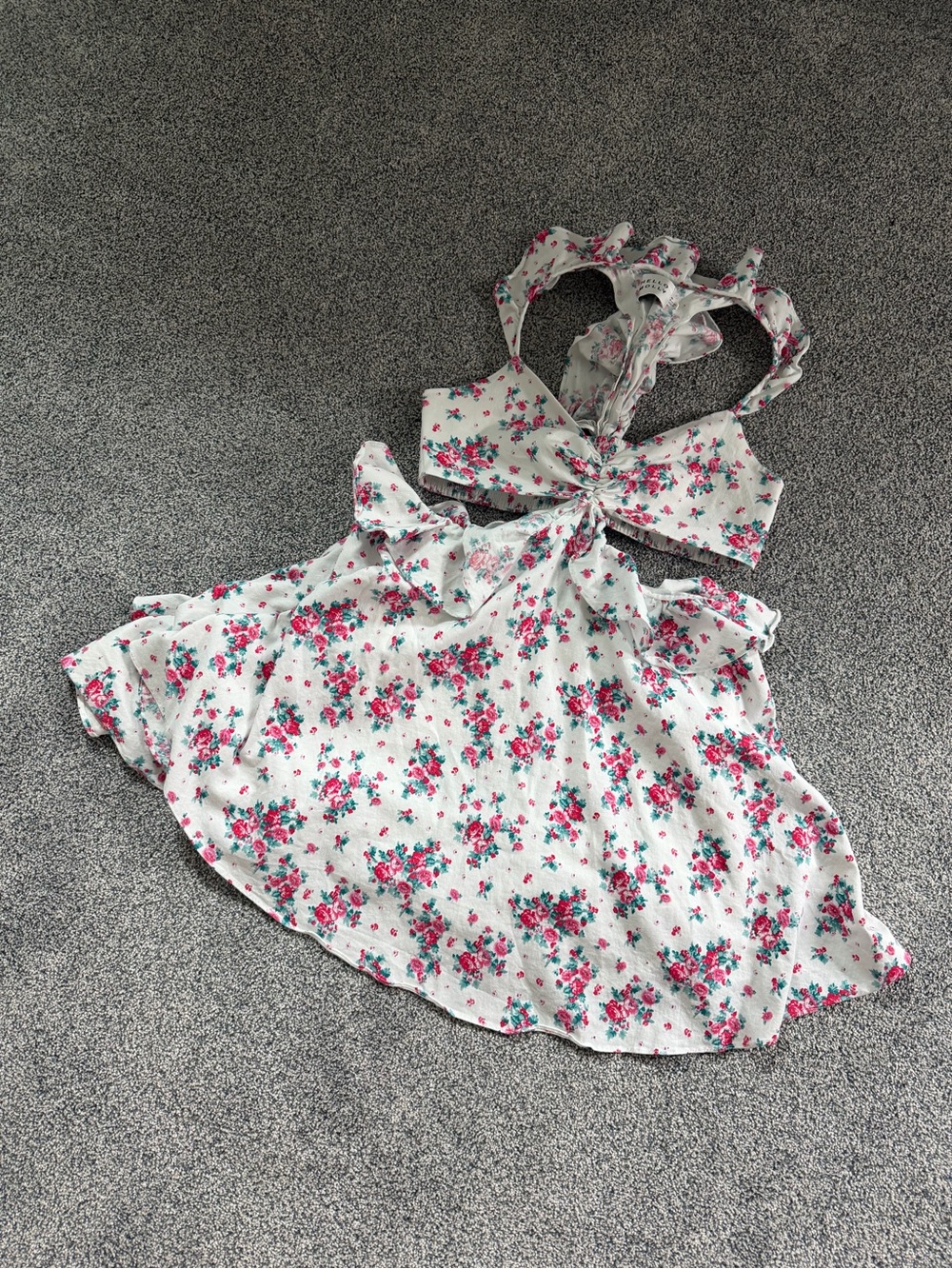 Hello Molly White Floral Mini Dress with Pink & Green Print